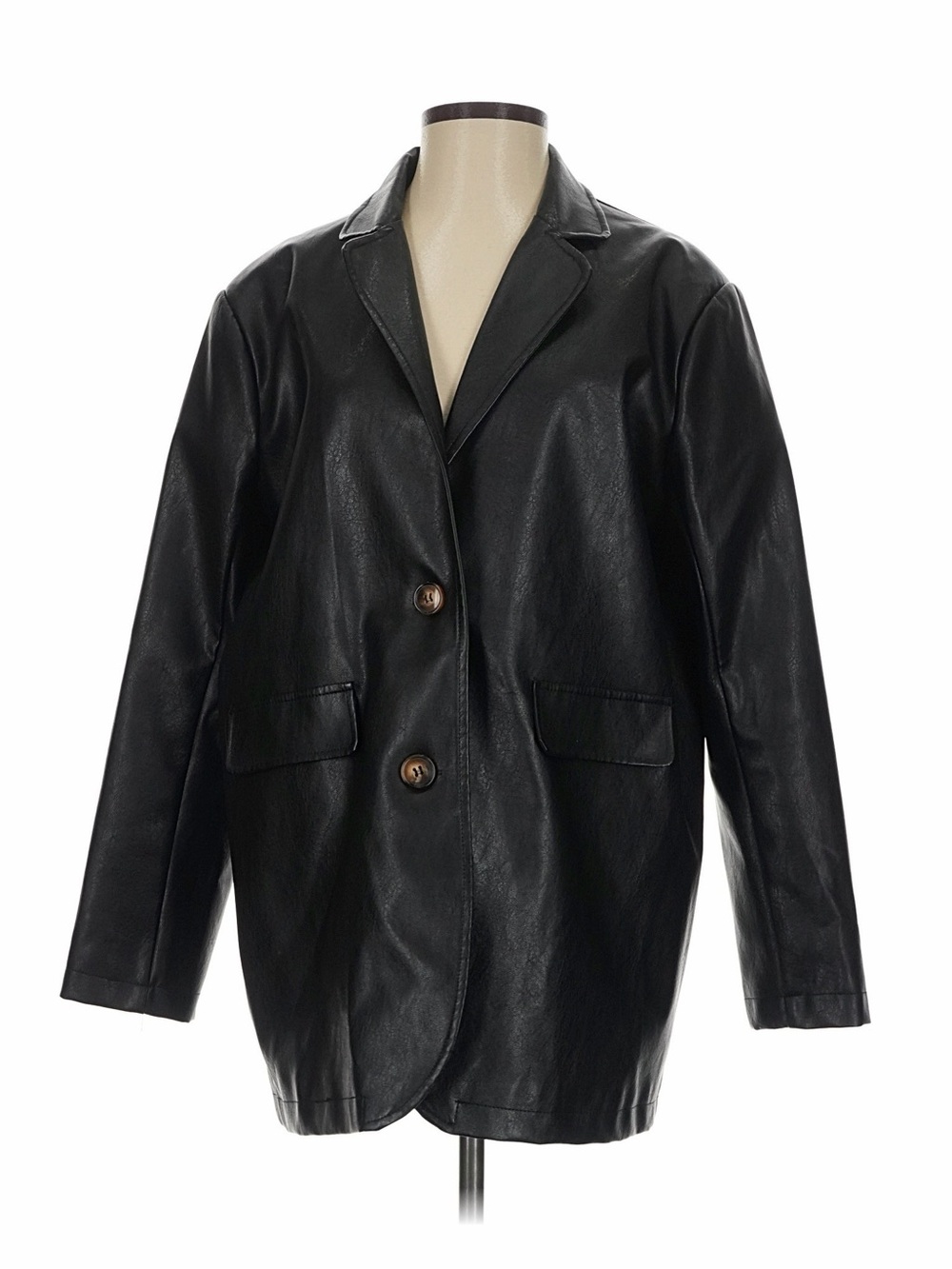Nasty Gal Black Faux Leather Blazer with Gold Button